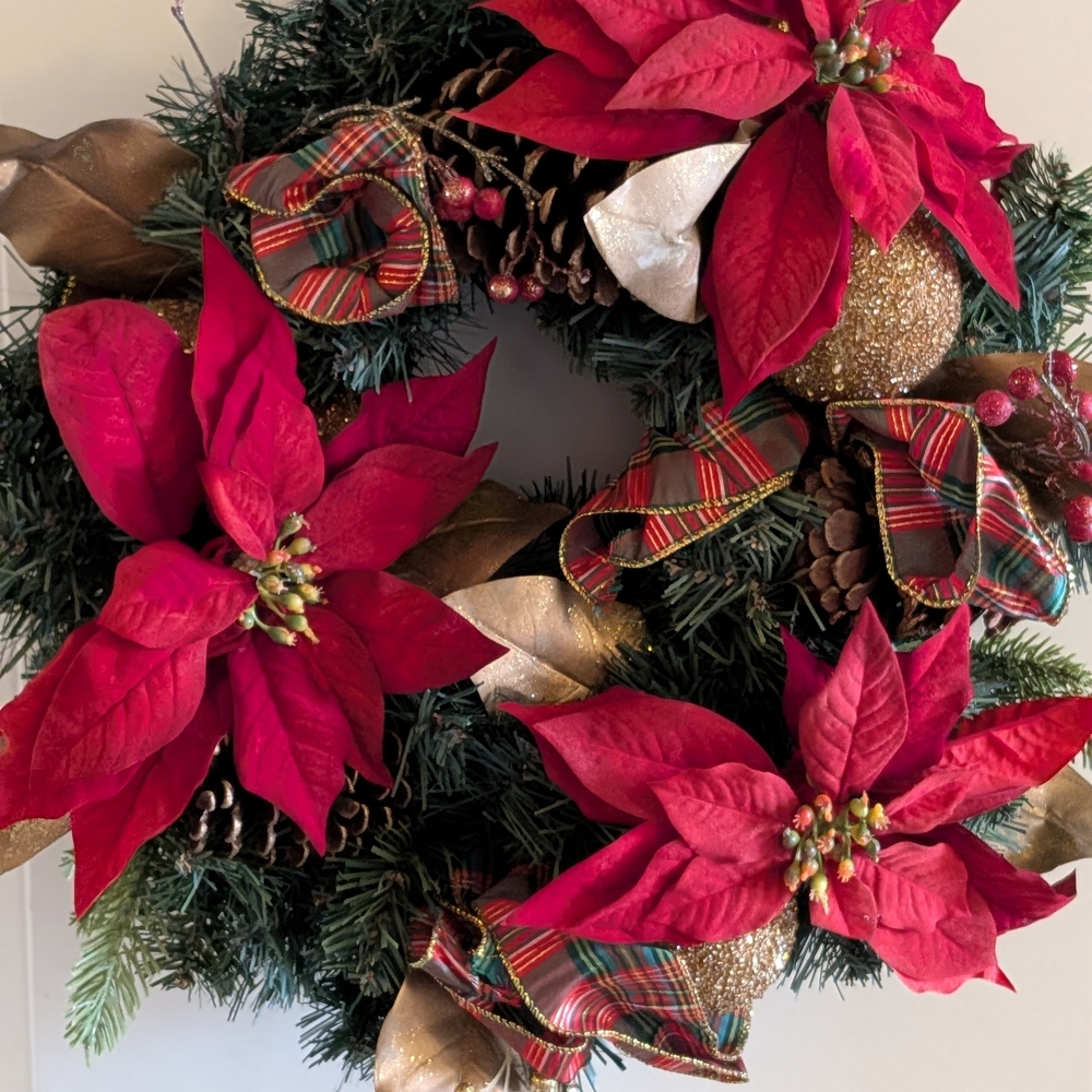 Festive Red and Gold Holiday Wreath